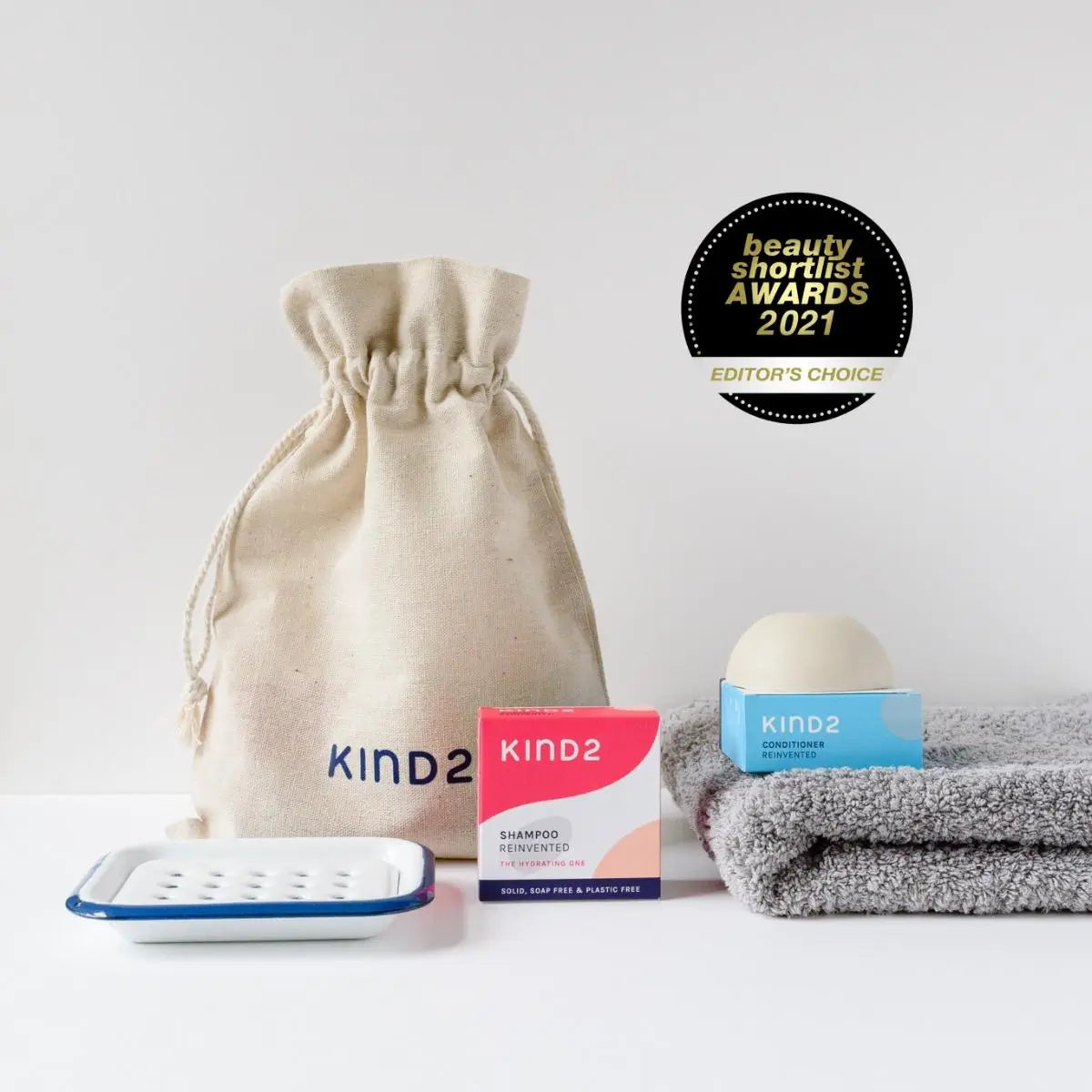 KIND2 Shampoo and Conditioner Bar Gift Set with Enamel Tray