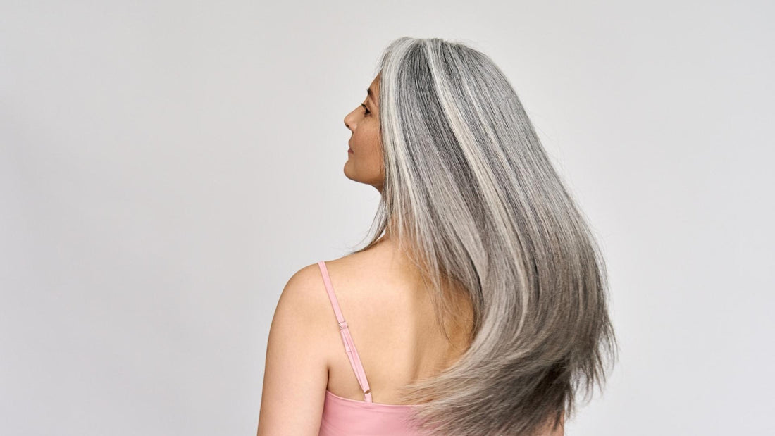 Woman with long grey hair