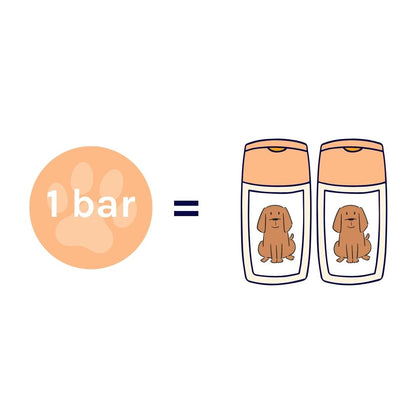 Dog Shampoo Bar equals 2 bottles of liquid shampoo