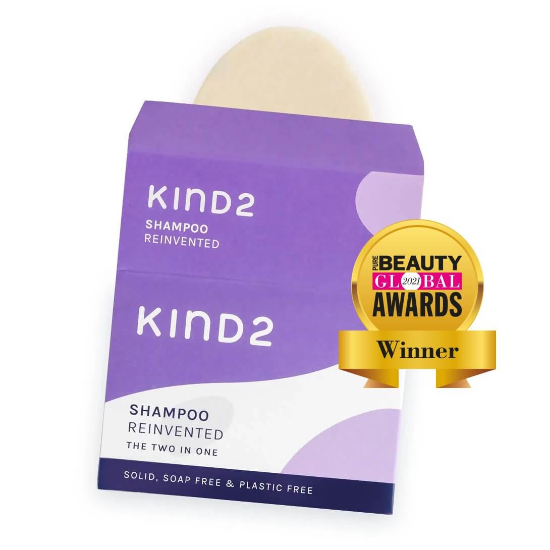 KIND2 The Two in One - solid shampoo and conditioner bar - product and box - PURE BEAUTY 2021 Award Winner