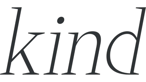 Black text 'kind' on a white background