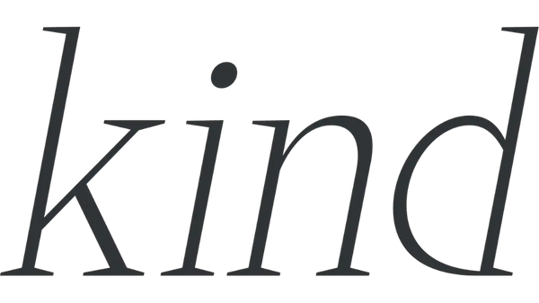 Black text 'kind' on a white background