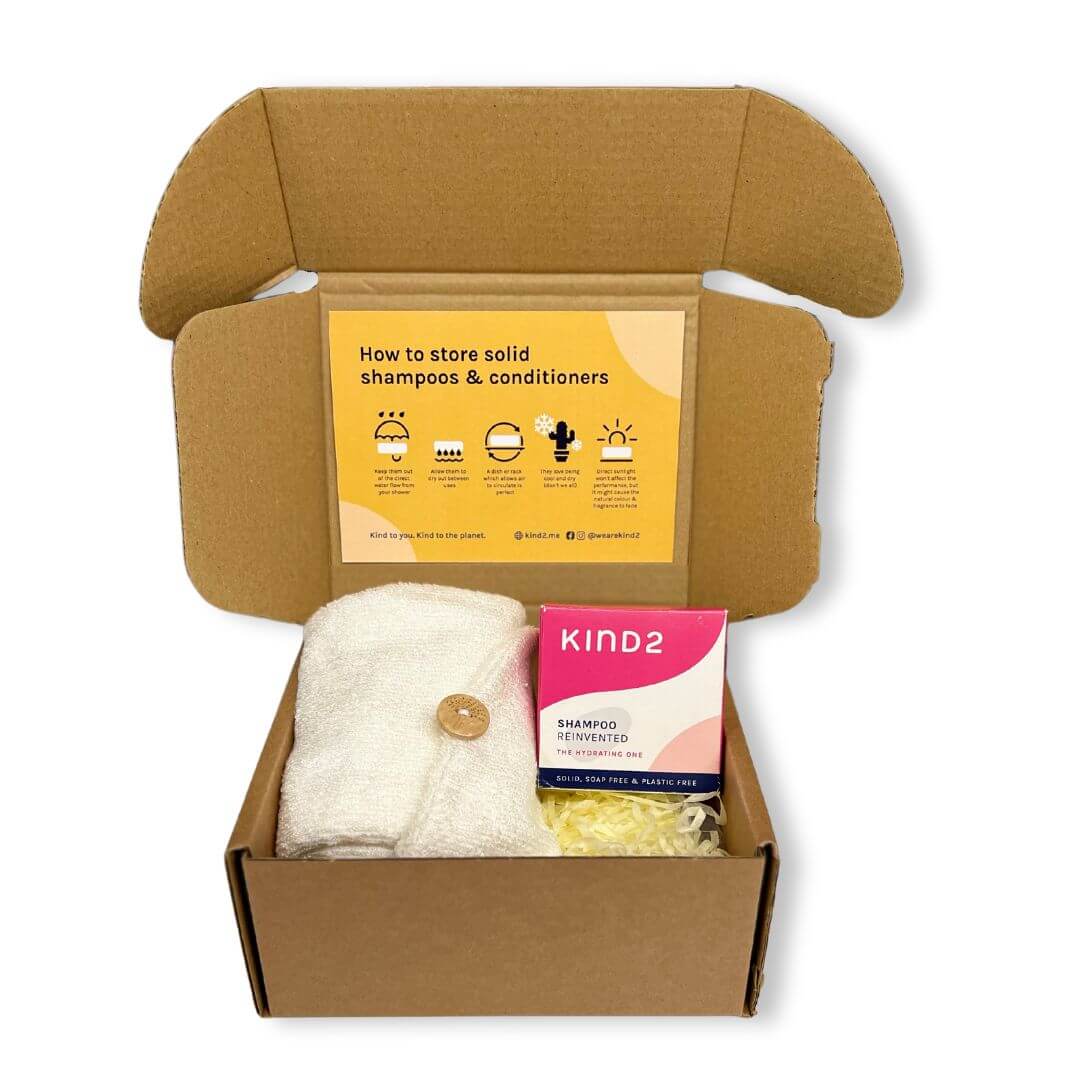 Gift Box with Bamboo Hair Wrap Towel and Hydrating Shampoo Bar