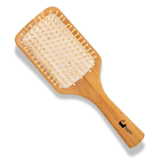 Bamboo Hairbrush with Wooden Pins - Eco-Friendly Paddle Detangler for Long, Thick, and Curly Hair